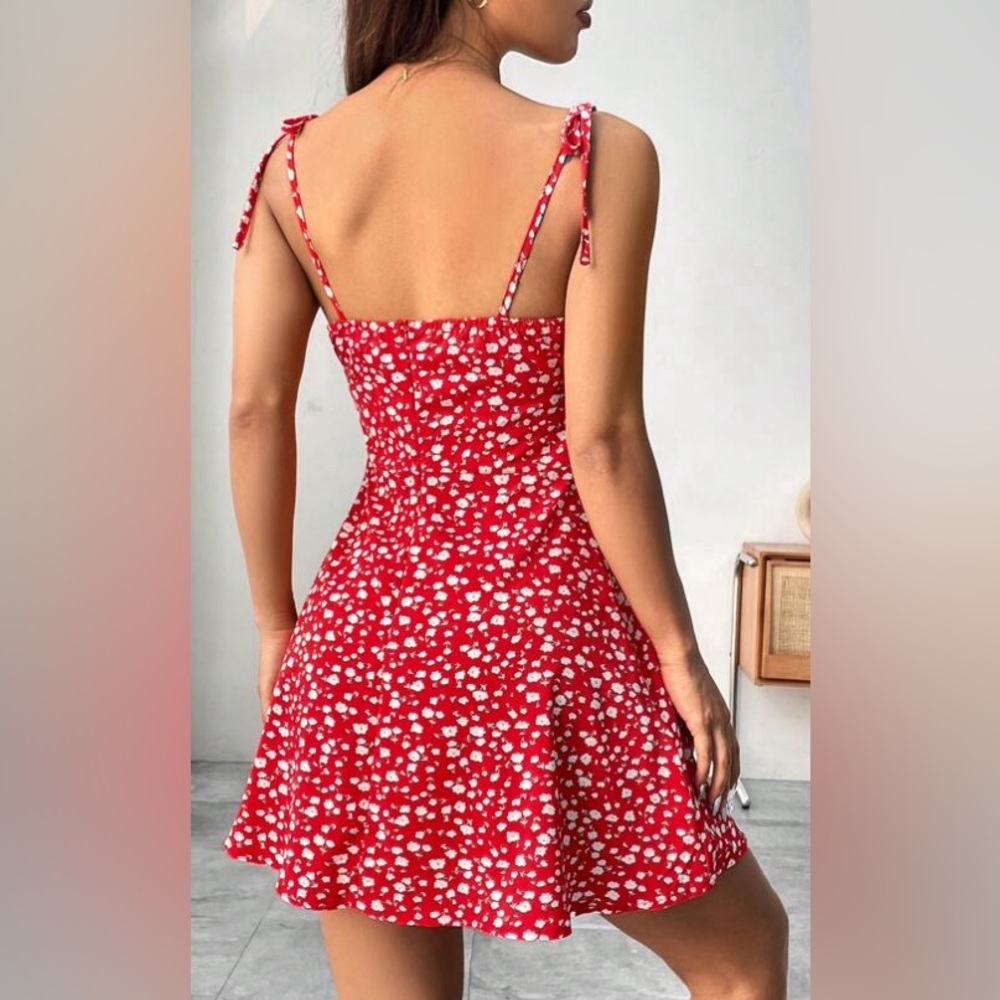 Tied sleeve fitted bust floral print mini dress black - Picture 2 of 3